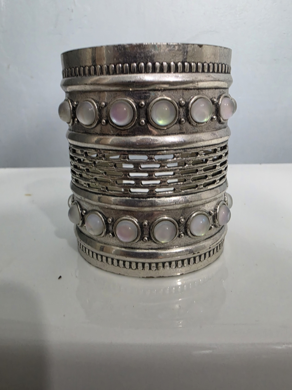 Lucky Brand Silver-Tone Cuff Bracelet with Opalescent Cabochons